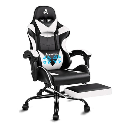 Racing Office Chair with Thick Padding and Footrest Executive Style in Elegant White Color_3