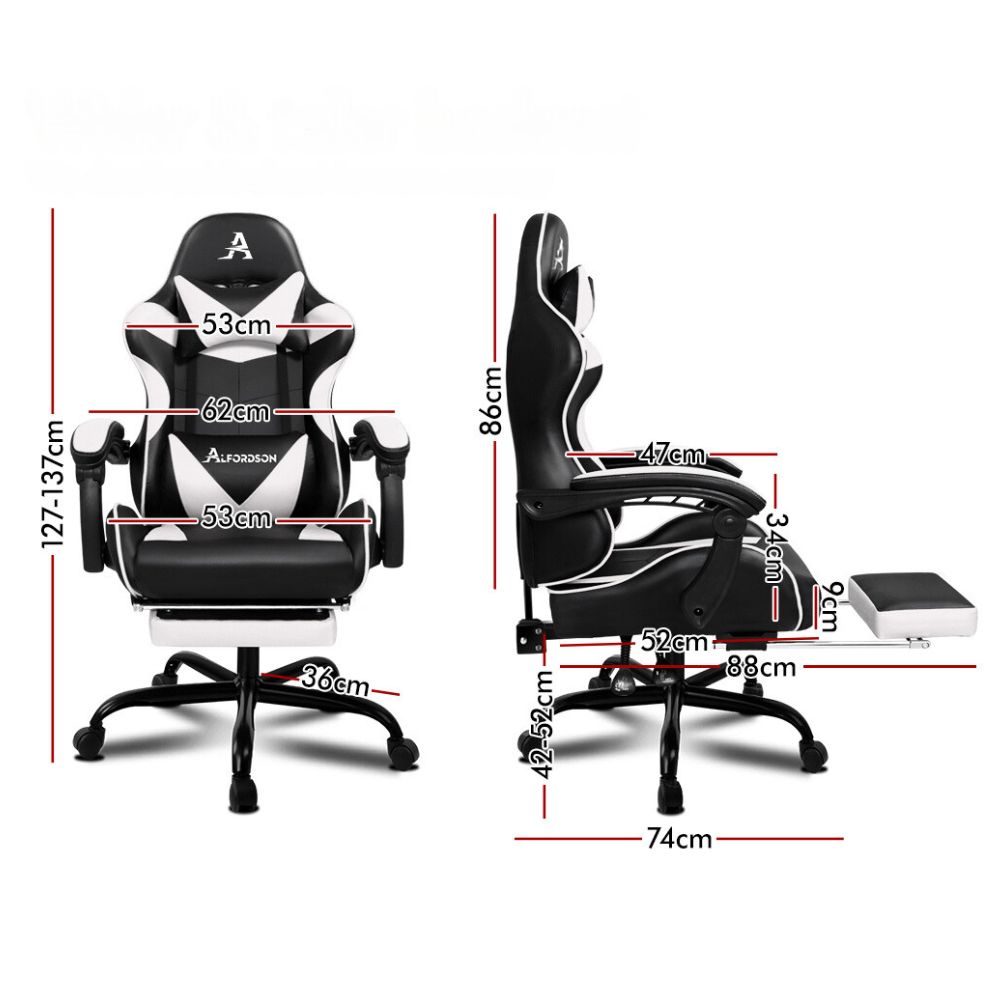 Racing Office Chair with Thick Padding and Footrest Executive Style in Elegant White Color_4