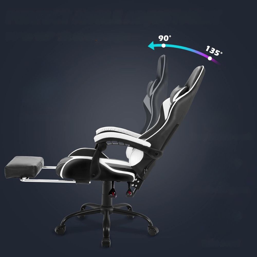 Racing Office Chair with Thick Padding and Footrest Executive Style in Elegant White Color_2