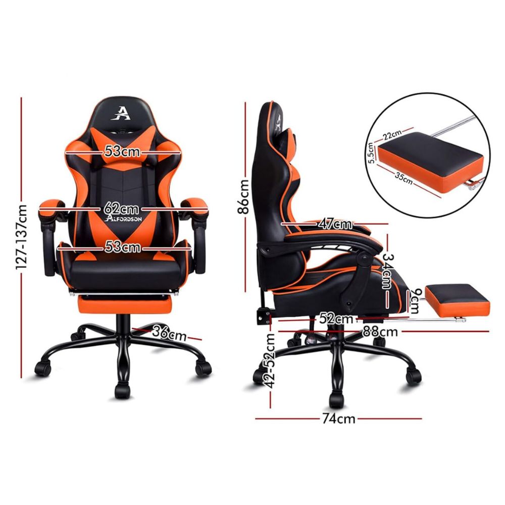 Executive Racing Chair with Footrest in Vibrant Orange_5