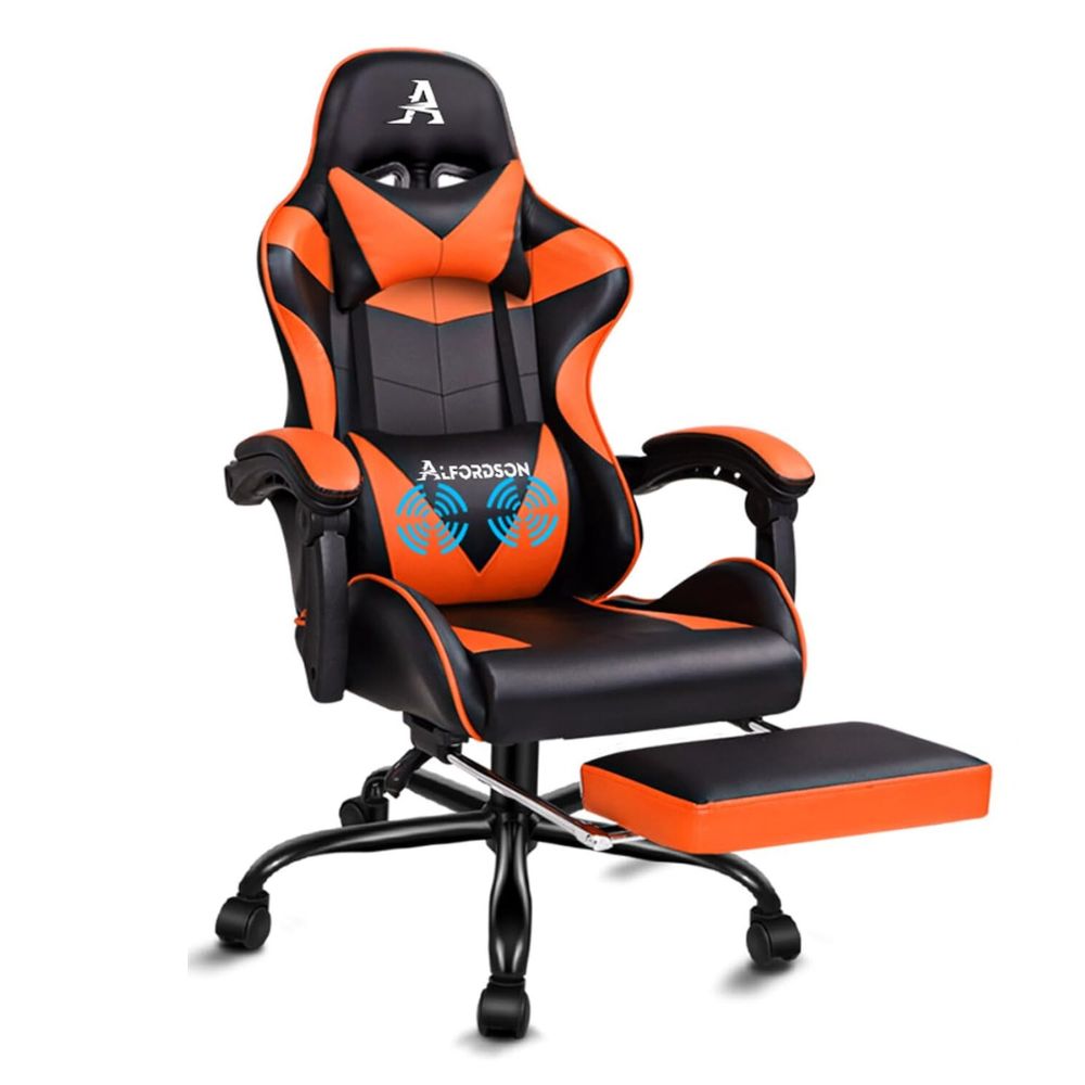 Executive Racing Chair with Footrest in Vibrant Orange_4