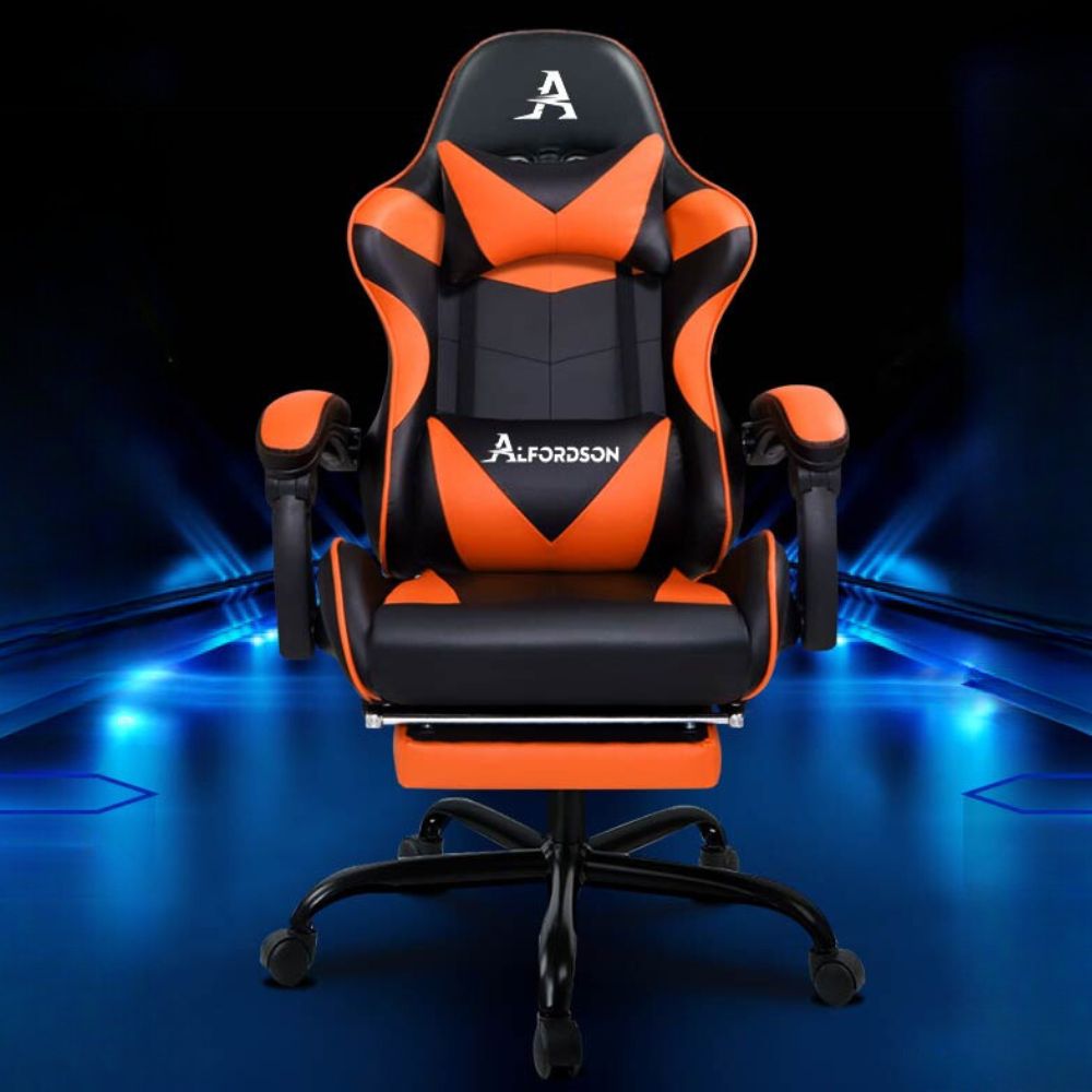 Executive Racing Chair with Footrest in Vibrant Orange_0