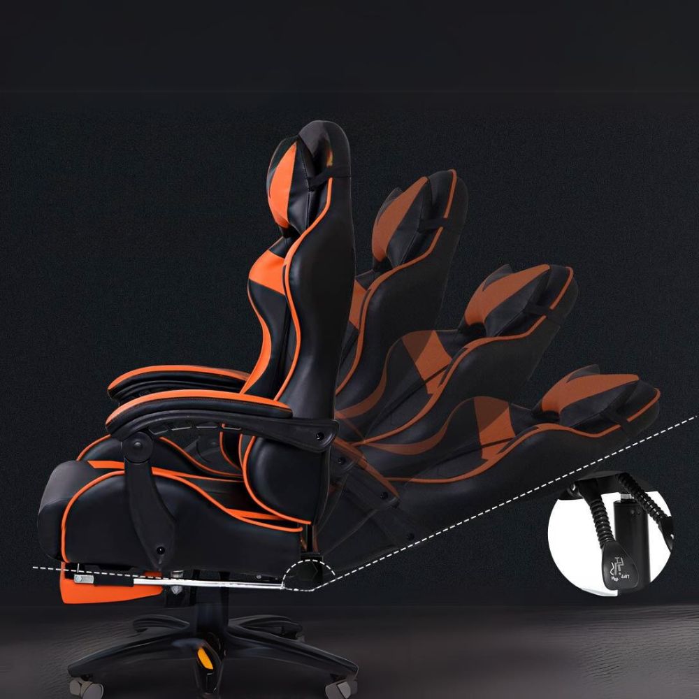 Executive Racing Chair with Footrest in Vibrant Orange_2