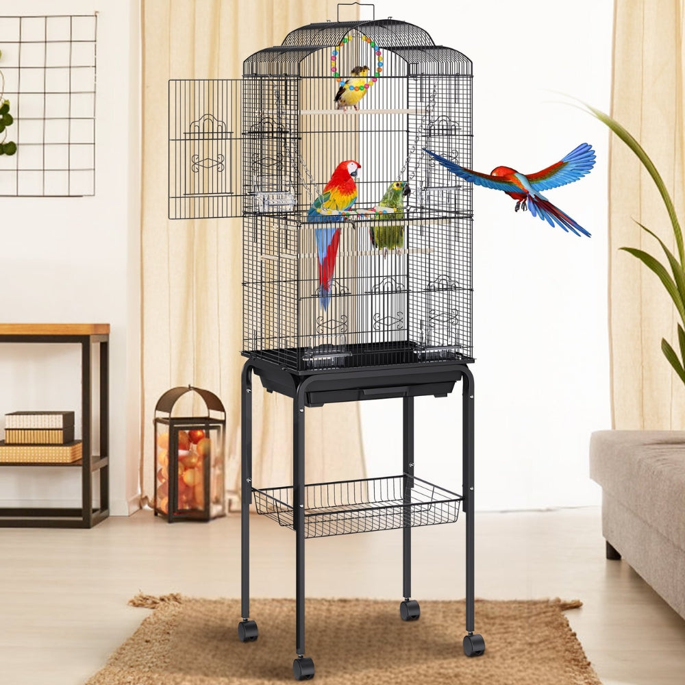 60 Inch Flight Bird Cage with Rolling Stand and Hanging Toys Large Metal Aviary for Happy Birds_0