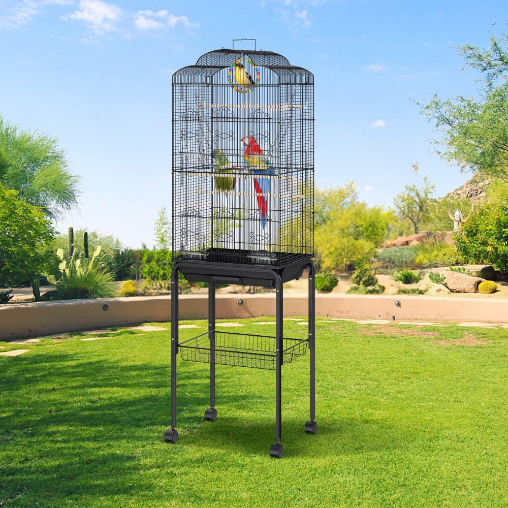 60 Inch Flight Bird Cage with Rolling Stand and Hanging Toys Large Metal Aviary for Happy Birds_1