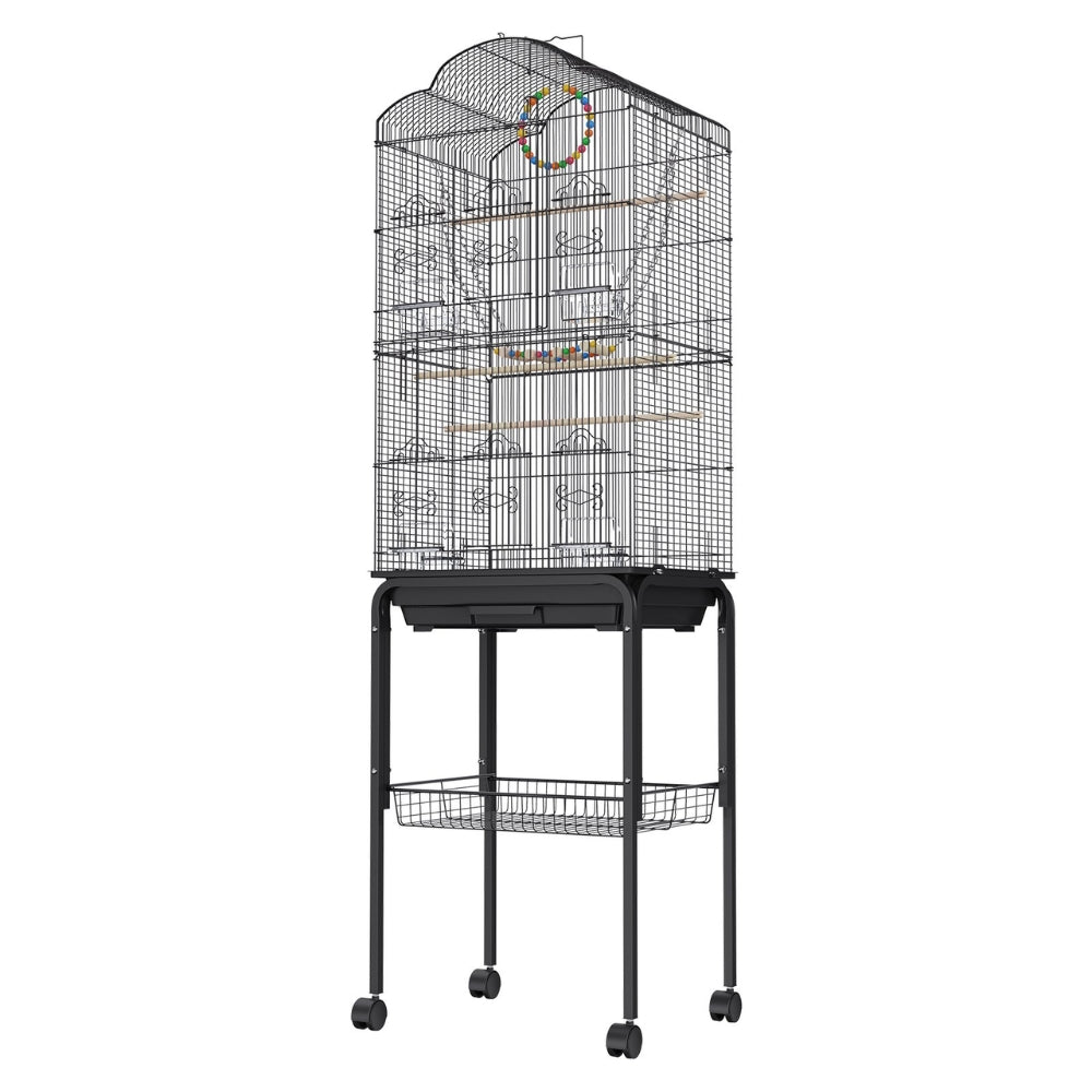 60 Inch Flight Bird Cage with Rolling Stand and Hanging Toys Large Metal Aviary for Happy Birds_3