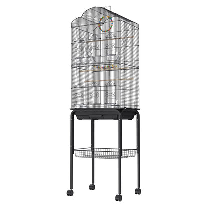 60 Inch Flight Bird Cage with Rolling Stand and Hanging Toys Large Metal Aviary for Happy Birds_3