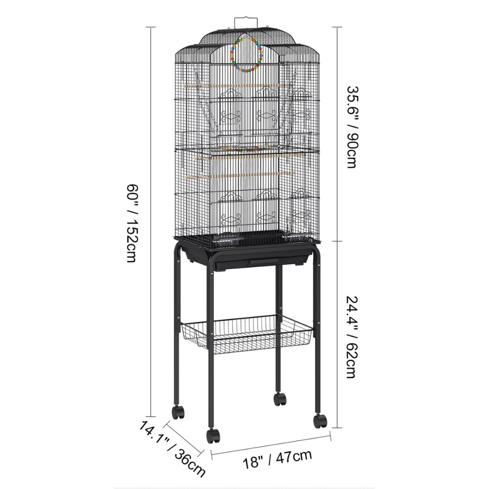 60 Inch Flight Bird Cage with Rolling Stand and Hanging Toys Large Metal Aviary for Happy Birds_6