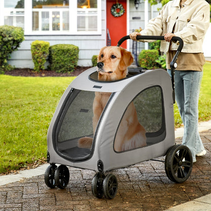 Premium Dog Stroller with 160lbs Capacity 4 Wheels Height Adjustable and Brakes_0