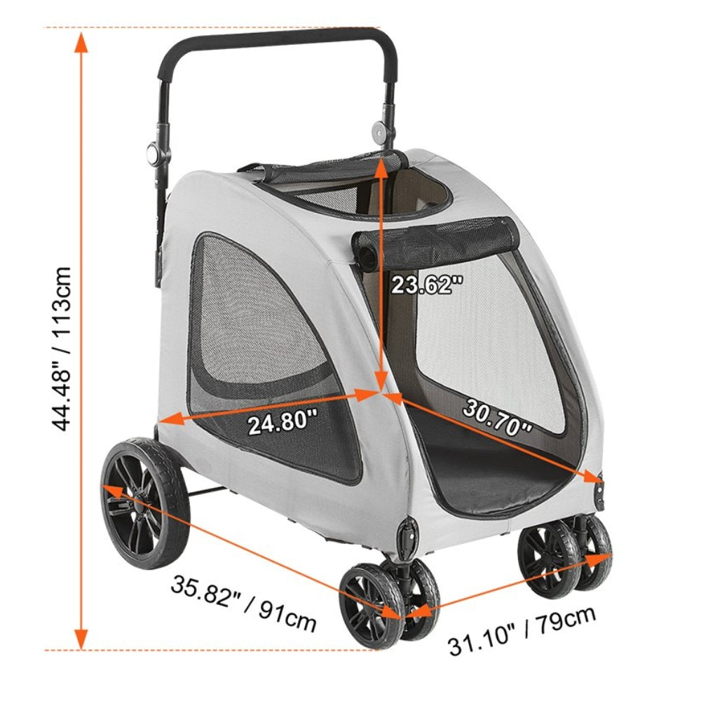 Premium Dog Stroller with 160lbs Capacity 4 Wheels Height Adjustable and Brakes_6