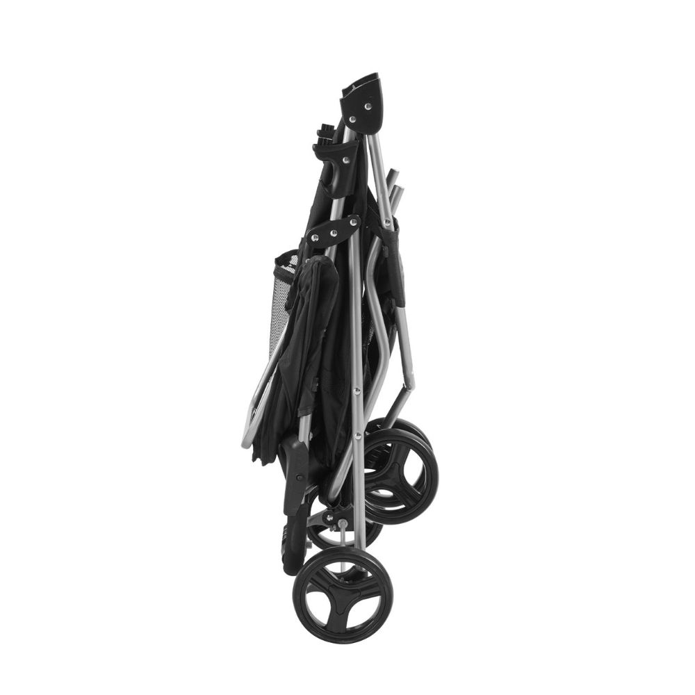 3 Wheel Black Dog Stroller with Front Pedal Storage Basket and Cup Holder_5