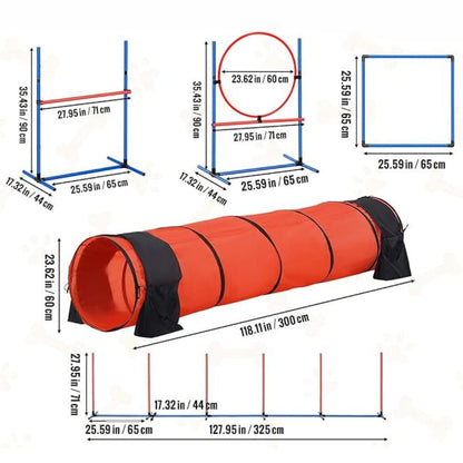 5 Piece Dog Agility Training Set Upgrade with Adjustable Hurdles and Extended Tunnel_5