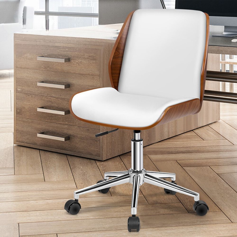 Wooden Office Chair Computer Chairs Home Seat PU Leather Fabric_9