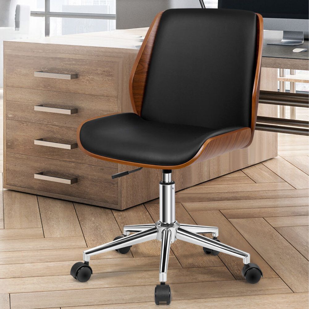 Wooden Office Chair Computer Chairs Home Seat PU Leather Fabric_10