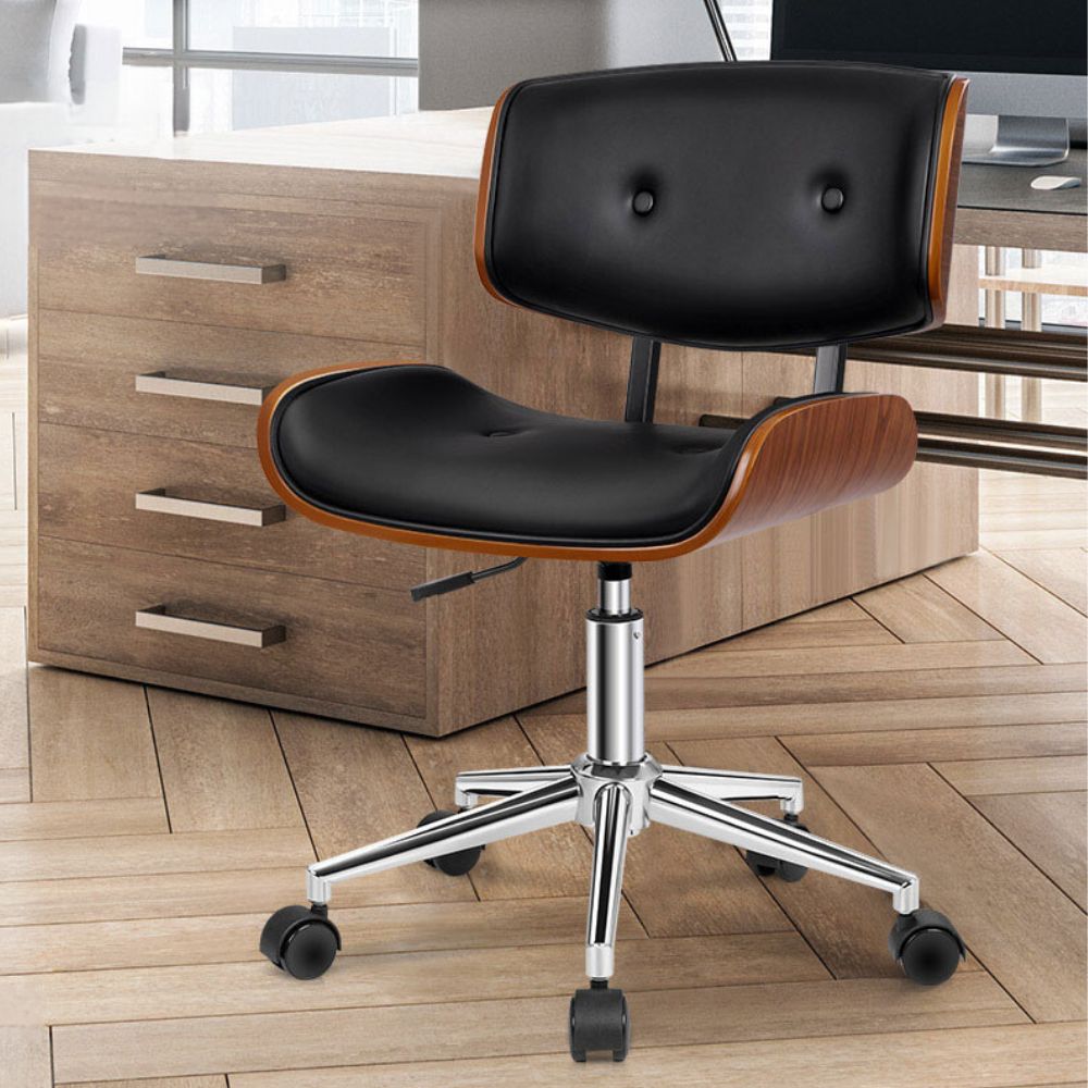 Wooden Office Chair Computer Chairs Home Seat PU Leather Fabric_11