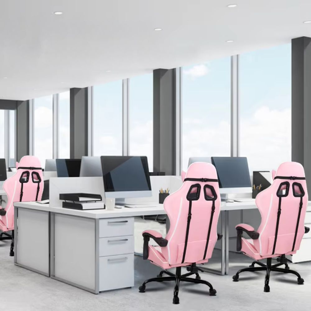 Gaming Chair Office Seat Generous Padding Footrest Executive Racing Pink Colour_3