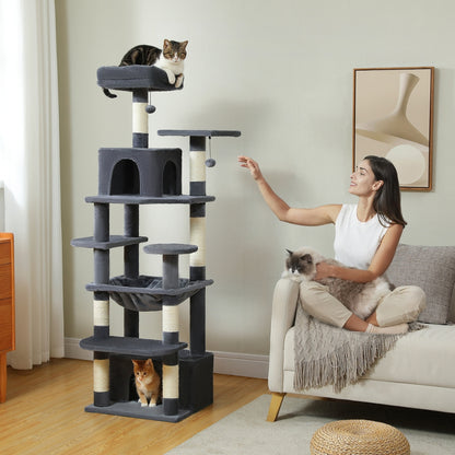 Luxury Cat Tree with Condo Hammock Tall Cat Tower for Indoor Cat Scratcher_2