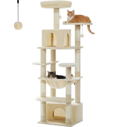 Luxury Cat Tree with Condo Hammock Tall Cat Tower for Indoor Cat Scratcher_3