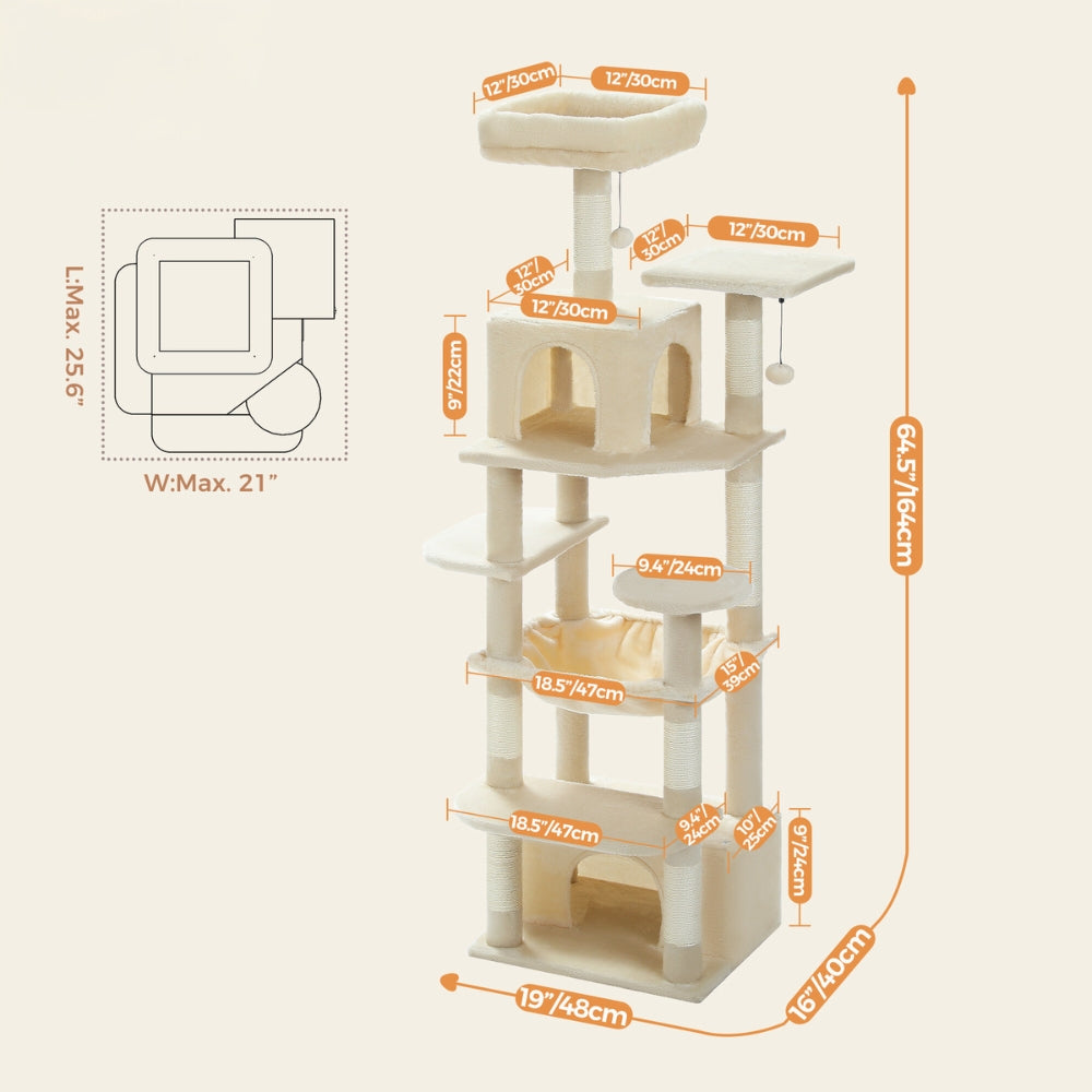 Luxury Cat Tree with Condo Hammock Tall Cat Tower for Indoor Cat Scratcher_6