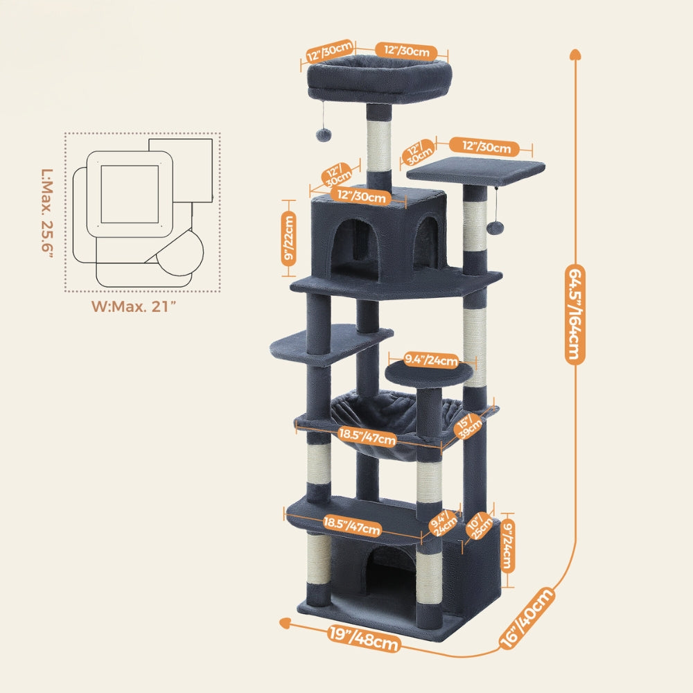 Luxury Cat Tree with Condo Hammock Tall Cat Tower for Indoor Cat Scratcher_8