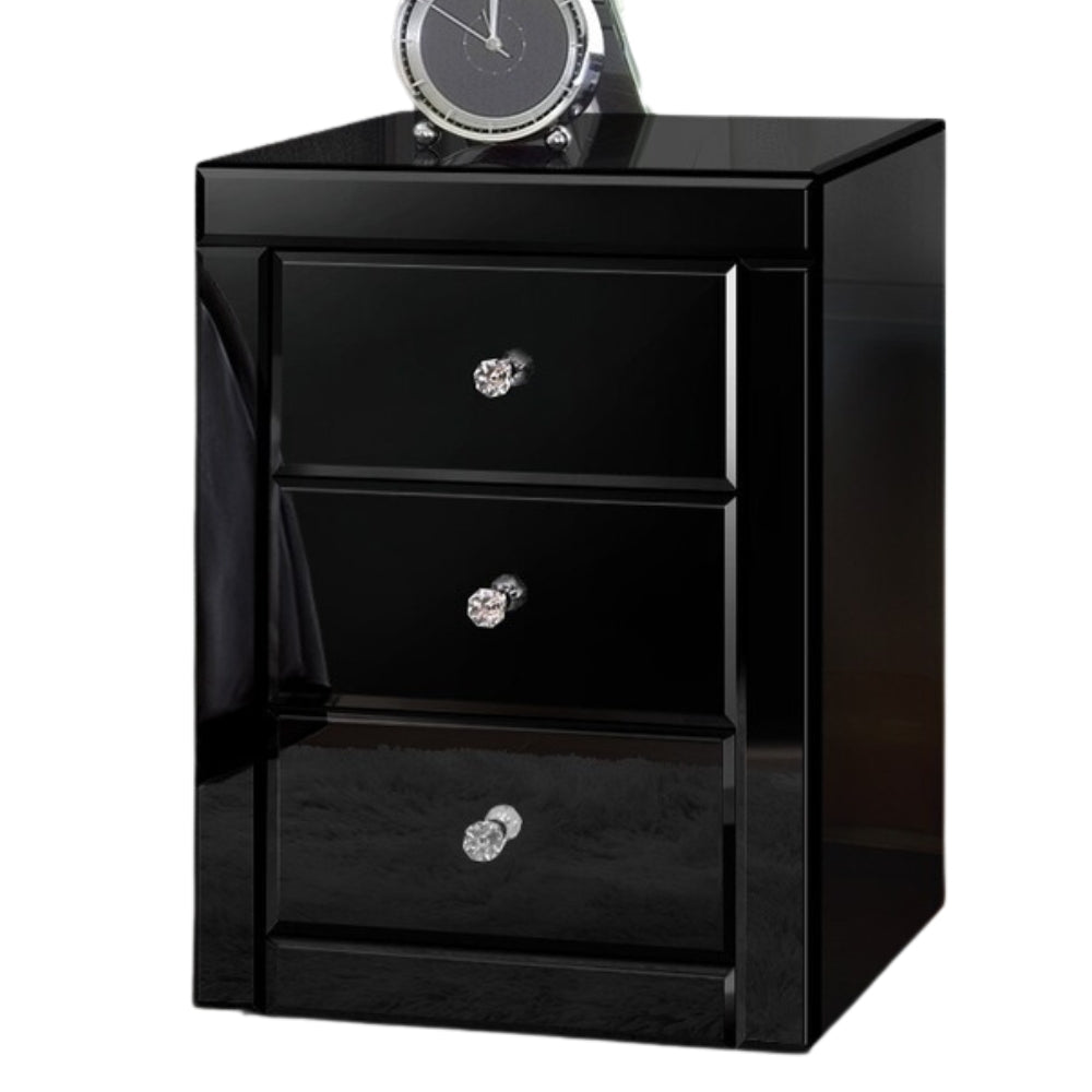 Bedside Table Mirrored Cabinet Nightstand Side End Table Drawers_9