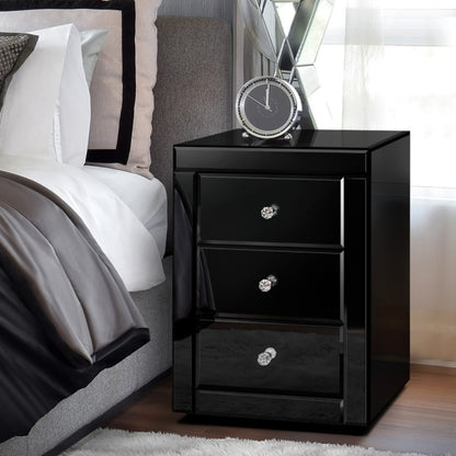 Bedside Table Mirrored Cabinet Nightstand Side End Table Drawers_3