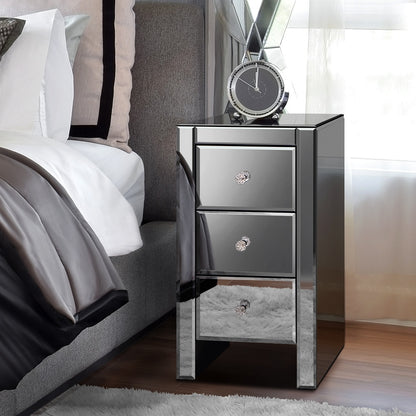 Bedside Table Mirrored Cabinet Nightstand Side End Table Drawers_5