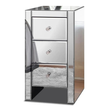 Bedside Table Mirrored Cabinet Nightstand Side End Table Drawers_6