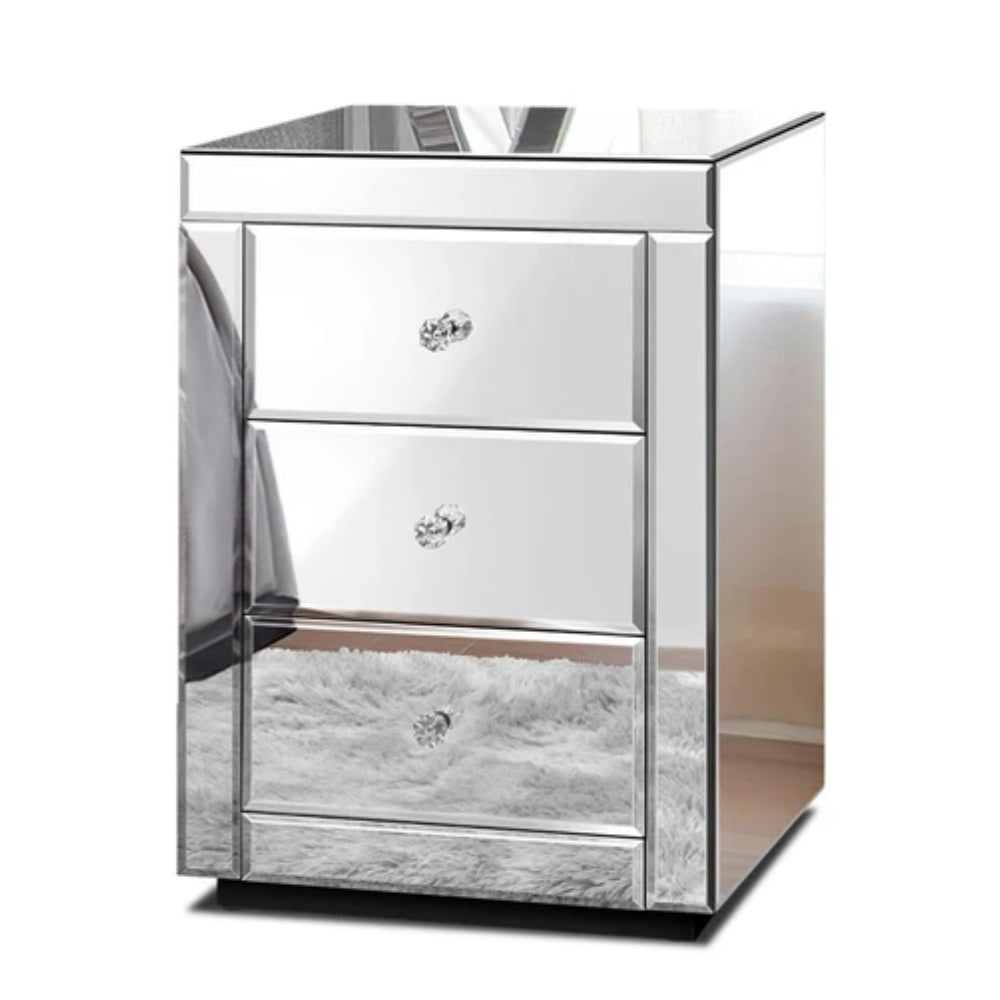 Bedside Table Mirrored Cabinet Nightstand Side End Table Drawers_8