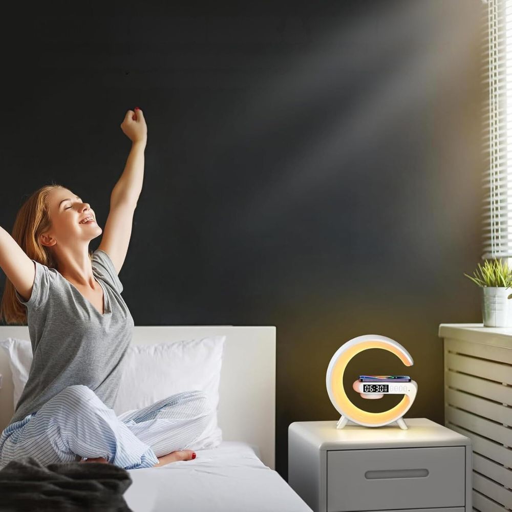 Smart G Lamp Night Light Bluetooth Speaker Wireless Charger LED RGB Alarm Clock_5