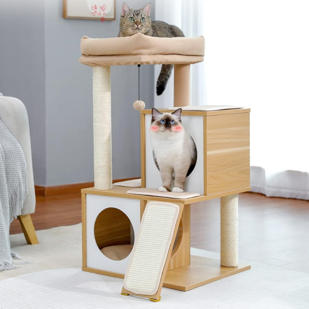 Cat Tree House Tower Condo Wood Cat Scratching Sisal-Covered Scratch_4