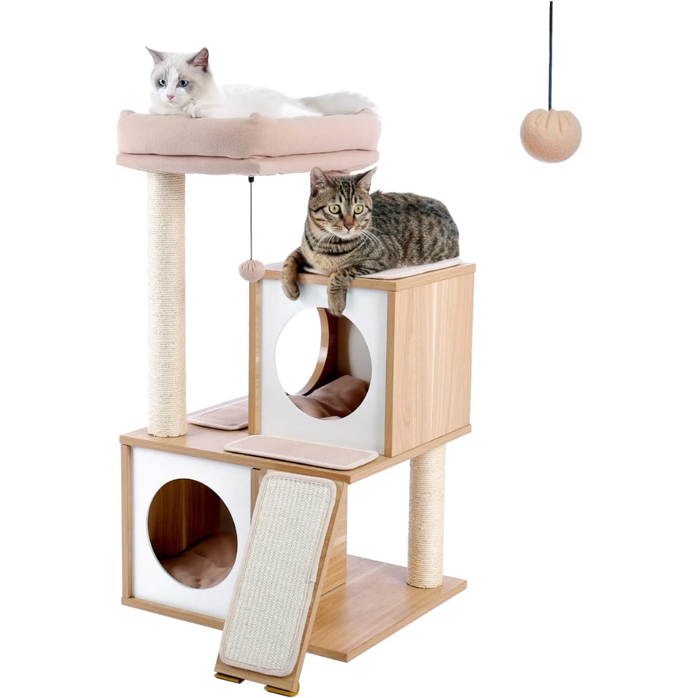 Cat Tree House Tower Condo Wood Cat Scratching Sisal-Covered Scratch_1