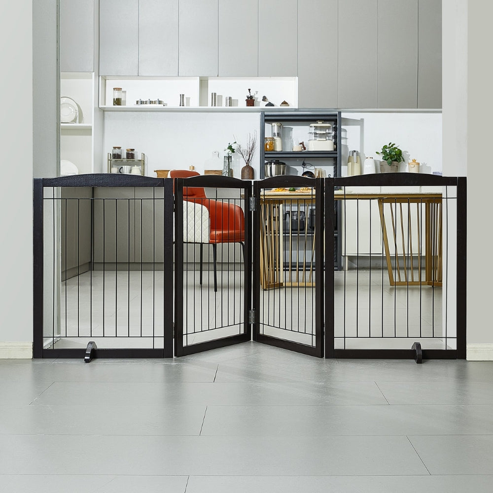 Free Standing Dog Gate Freestanding Pet Gate 3 Panels Foldable Dog Gate_2