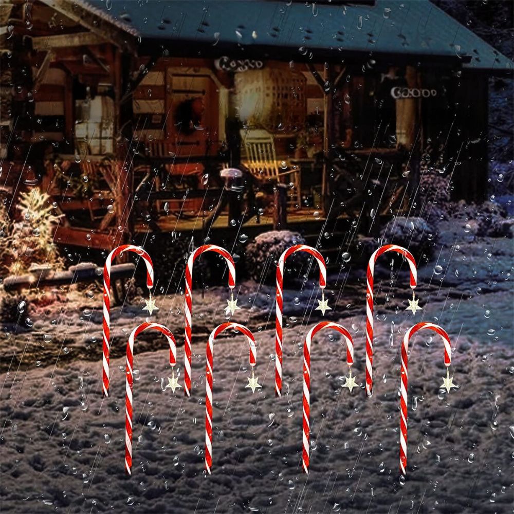 8PCS Solar Candy Cane Lights Waterproof and Versatile for Christmas, Garden and Lawn Decor_3