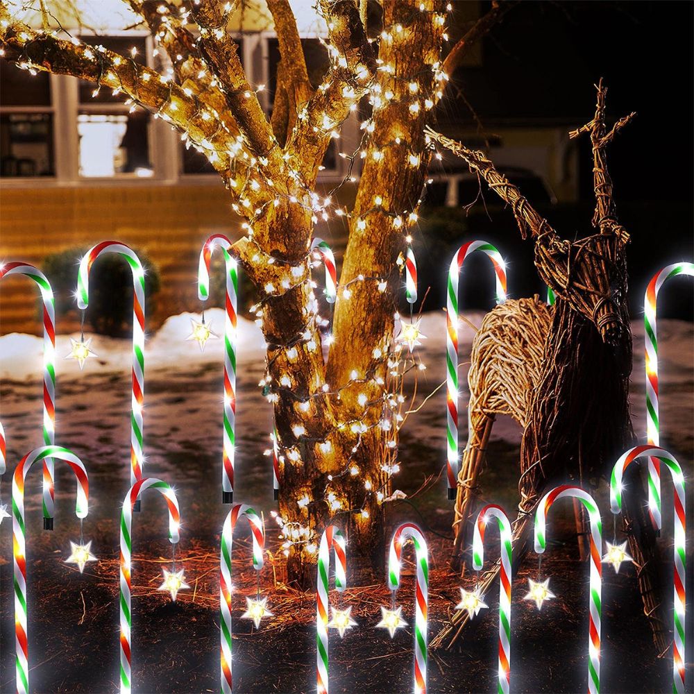 5PCS Solar Candy Cane Lights Festive Christmas Decor for Gardens, Lawns and Landscapes_1