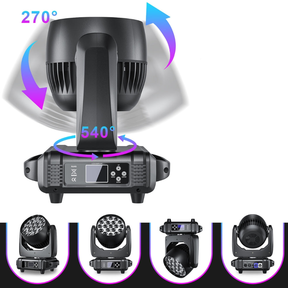 DMX 19x15W RGBW 4in1 LED Wash Zoom Moving Head Beam Light DJ Party Stage Light_5