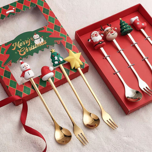 6Pcs Festive Stainless Steel Fork and Spoon Set_0