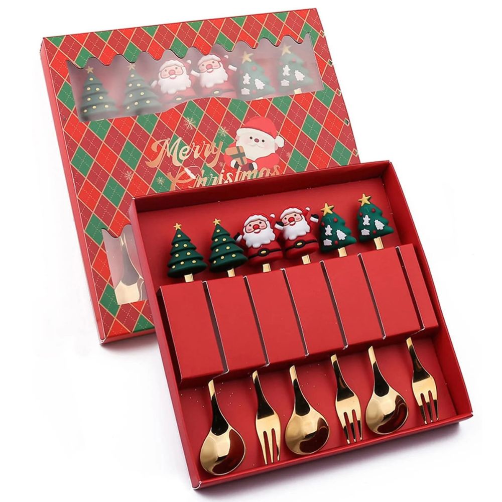 6Pcs Festive Stainless Steel Fork and Spoon Set_10