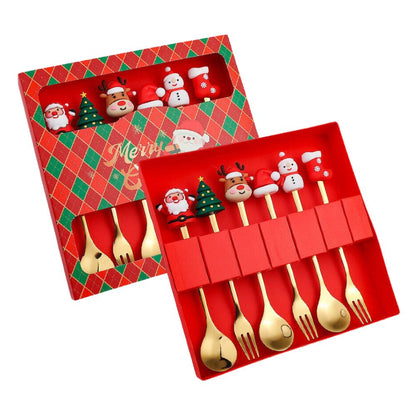 6Pcs Festive Stainless Steel Fork and Spoon Set_11