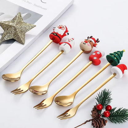 6Pcs Festive Stainless Steel Fork and Spoon Set_1