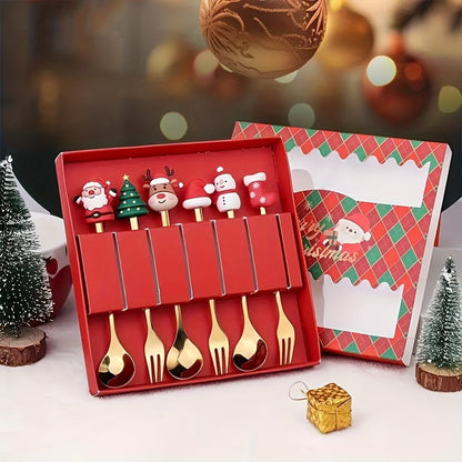 6Pcs Festive Stainless Steel Fork and Spoon Set_3