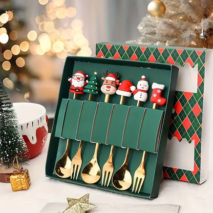 6Pcs Festive Stainless Steel Fork and Spoon Set_5