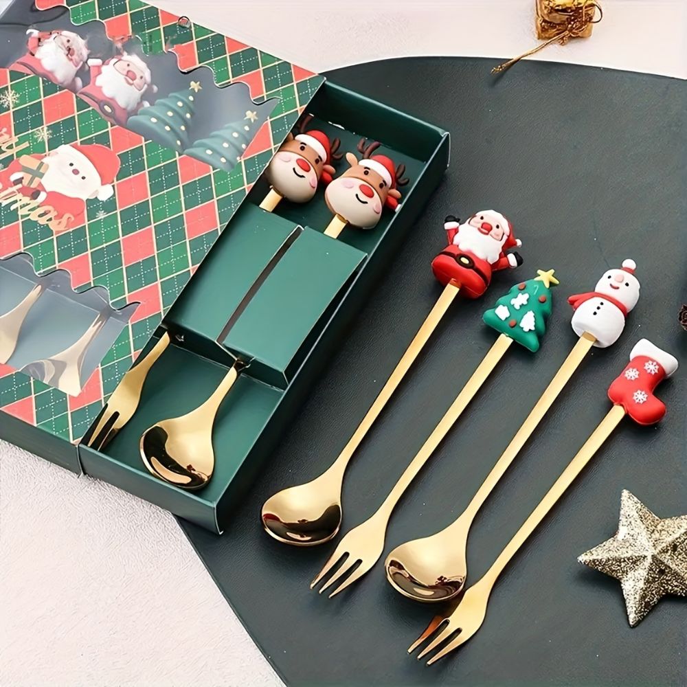 6Pcs Festive Stainless Steel Fork and Spoon Set_6