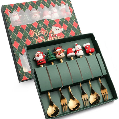 6Pcs Festive Stainless Steel Fork and Spoon Set_7