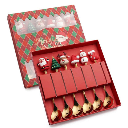 6Pcs Festive Stainless Steel Fork and Spoon Set_8