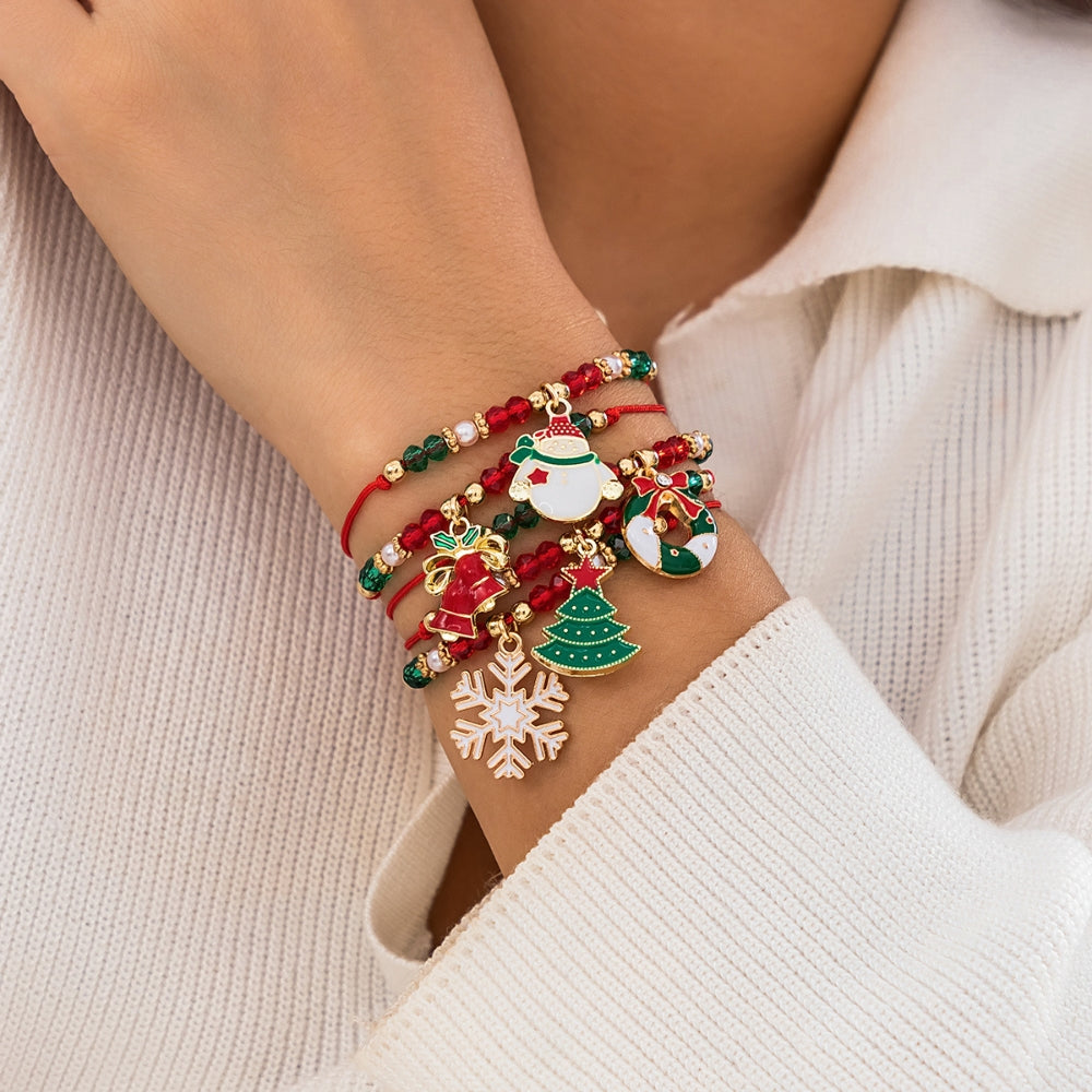 5pcs Cute Christmas Series Snowflake Tree Pendant Crystal Bracelet Women_1