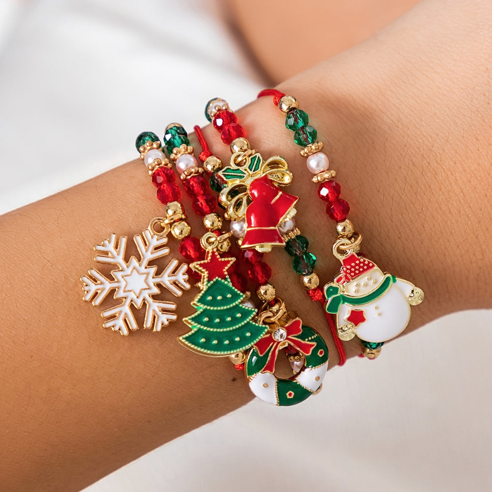 5pcs Cute Christmas Series Snowflake Tree Pendant Crystal Bracelet Women_2