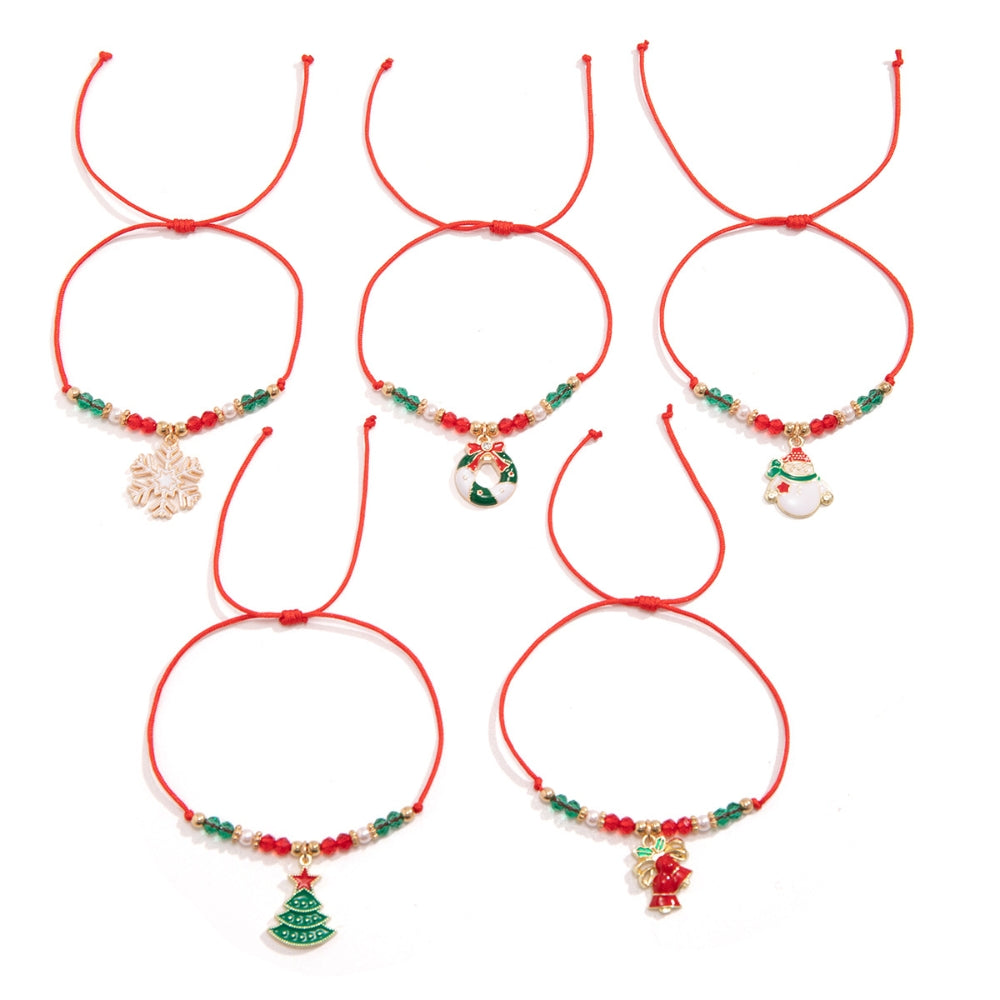 5pcs Cute Christmas Series Snowflake Tree Pendant Crystal Bracelet Women_3