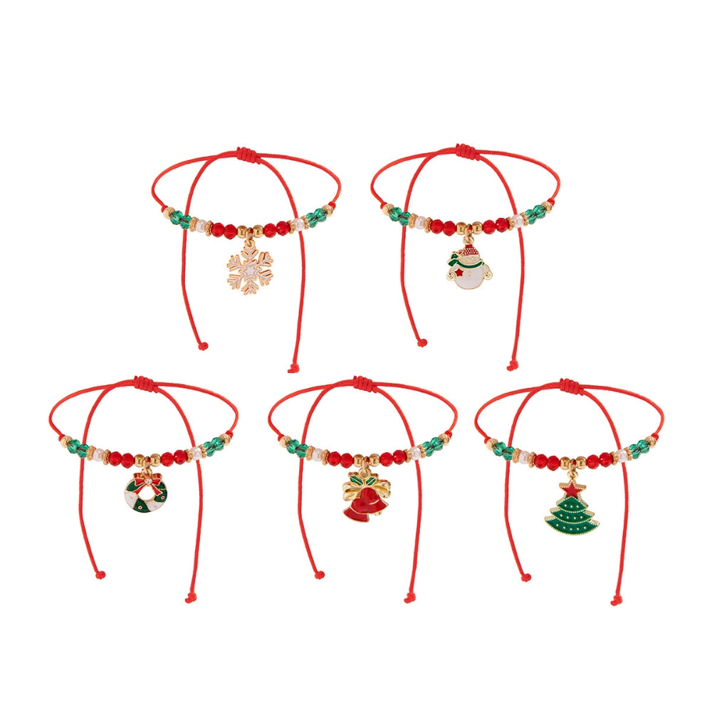 5pcs Cute Christmas Series Snowflake Tree Pendant Crystal Bracelet Women_4