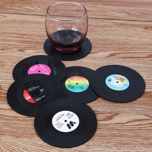 Set of 6 Colorful Retro Vinyl Record Disk Coasters for Drinks Vinyl Record Coaster Set_0